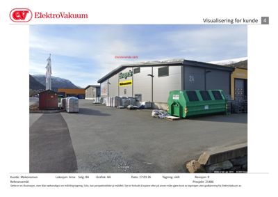 Fotografi av en eksisterende bygning (Melkosen) med en eksisterende skilt, tatt fra en vinkel som viser fasaden og omgivelsene.