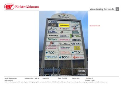 Fotografi av et eksisterende reklameskilt med flere bedriftslogoer.