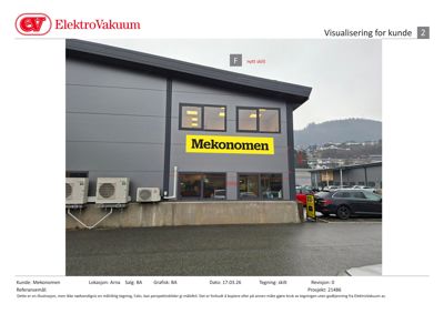 Fotografi av en fasade med et nytt skilt (Mekonomen) og en bil i forgrunnen.