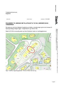 Utsnitt av et reguleringsplankart som viser tomtene i Tangenheia med bygningstomter og vegnett.