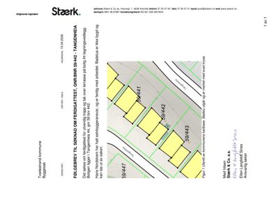 Kartutsnitt fra kommunens kartbase som viser eiendomsnummer 59/442 og nabolag i Tangenheia.