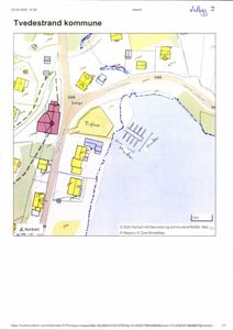 Kommunekart over Tvedestrand kommune som viser eiendomsforhold, vegnett og kystlinje.