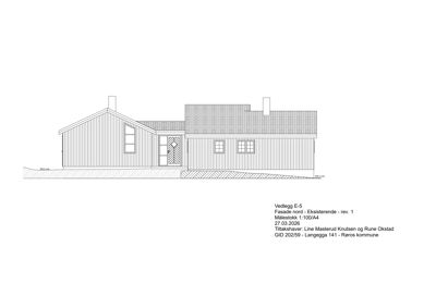 Fasadetegning (opprikk) av en eksisterende bygning sett fra nord.
