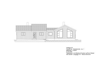 Fasadetegning som viser bygningens utseende sett fra sør (eksisterende tilstand).