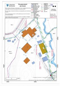 Situasjonskart som viser tomtens beliggenhet, bygninger og vegnett.