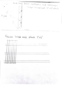 Håndtegnet detaljtegning som viser fasadebeplanking med plank og stolper.