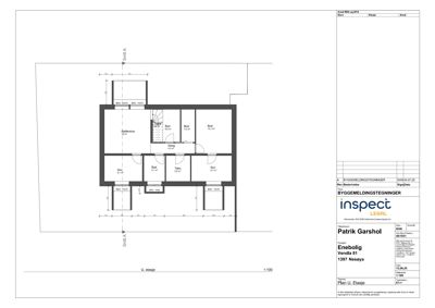 Etasjeplan (U. etasje) som viser romfordeling, stueplan og mål for en bolig.