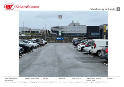 Fotografi av en parkeringsplass foran en bygning (Porsche Center Bergen).