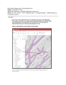 Et utsnitt fra NVEs flomsonekart som viser et område med flomfare (lilla farge) og en markert tilbakemelding.