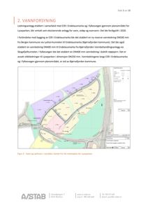 Kart som viser vann- og spillvannsledninger i et område (Lyseparken), hentet fra en VA-rammeplan.