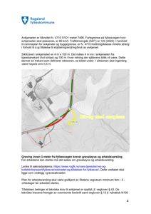 Situasjonsplan som viser en avkjørsel fra fylkesvei 4710, med angitte mål for siktsone og bilveg med snuplass.