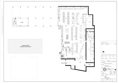Etasjeplan (1. ETG) som viser romfordeling, innredning og funksjoner i en eksisterende bygning.
