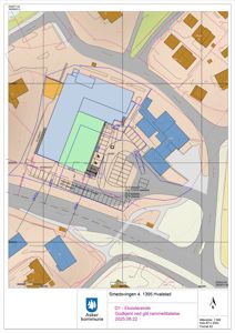Situasjonsplan som viser bygningens plassering på tomten, veier, parkeringsplasser og nabolag.