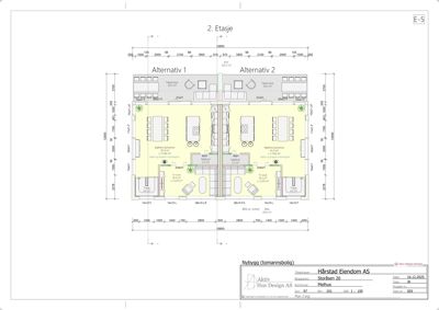 Etasjeplan for 2. etasje med to alternativer for romfordeling i en tomannsbolig.