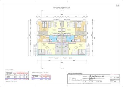 Etasjeplan for underetasje/sokkel som viser romfordeling, mål og areal.