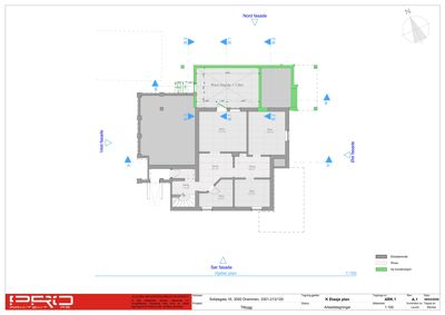 Etasjeplan (K Etasje) som viser romfordeling, veggposisjon og mål for en bolig.