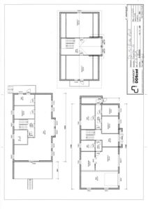 Etasjeplaner (1. og 2. etasje) med romfordeling, dører, vinduer og mål.
