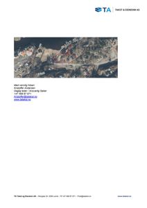 Flyfoto av et område med hus og natur, med en rød sirkel som markerer en spesifikk tomt eller bygning.