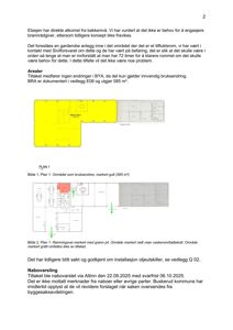 Bildet viser et utdrag fra en byggesak med tekst om arealer og nabovarsling. Det inneholder to planer (Plan 1) som viser romfordeling og endringer i bruksareal, markert med farger og piler.