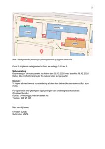 Situasjonsplan som viser plassering av bygninger, parkeringsplasser og sykkelplasser i forhold til gaten (Rosenkrantzgata).