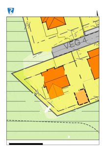 Situasjonsplan (tomtekart) som viser tomtens grenser, bygningers plassering, veier og friarealer.