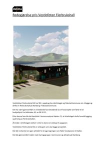 3D-visualisering av Vestlofoten Flerbrukshall sett fra en vinkel som viser fasade og omgivelser.