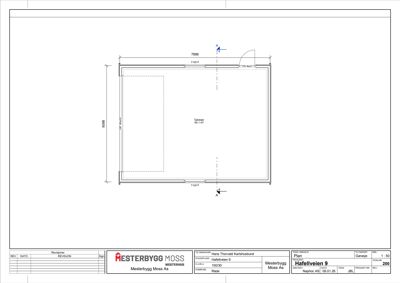 Etasjeplan for en garasje på 45,1 m² med angitte mål og døråpning.