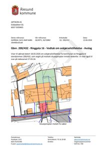 Situasjonsplan som viser eiendomsforhold, naboeiendommer og planlagt inngrep i forhold til eksisterende bebyggelse.