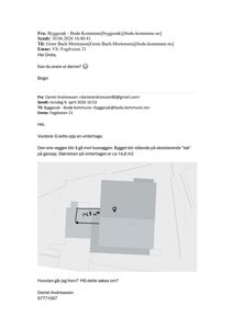 Situasjonsplan som viser tomtens form, eksisterende bygninger (garasje) og den planlagte vinterhagen med angitt areal (14,8 m²).