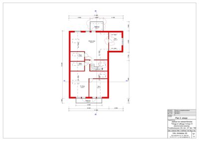 Etasjeplan (Plan 3. etasje) som viser romfordeling, dører, vinduer og dimensjoner for en bygning.