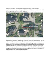 Luftfoto av en boligbebyggelse med overlagte målinger og tekst som forklarer en opparbeidet p-plass.