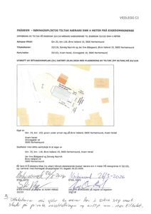Situasjonsplan (D1) som viser plassering av tiltaket i forhold til naboeiendommen og eksisterende bebyggelse.