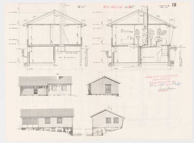 Fasadetegning med oppriss av bygning sett utenfra