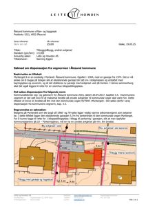Situasjonsplan som viser eiendomsgrunn, eksisterende bygninger, nye tiltak (garasje, soverom) og avkjørsler i forhold til kommunale veger.