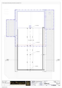Snittegning (Snitt 1) som viser tverrsnittet av en bygning eller konstruksjon med mål og detaljer.