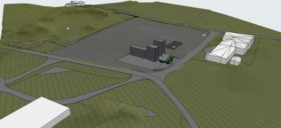 Situasjonsplan som viser bygningers plassering på tomten i forhold til terrenget, veier og nabolag.