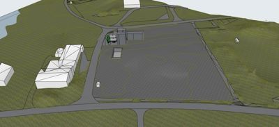 Situasjonsplan som viser bygningens plassering i forhold til tomme, veier og terrengforhold.