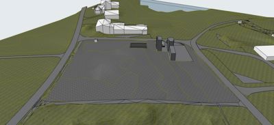 Situasjonsplan som viser bygningenes plassering i forhold til terrenget, veier og nabolag.