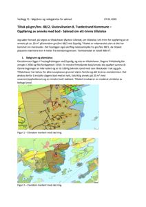 Et kart som viser eiendomsgrunnene (gnr/bnr) og nabolaget for en byggesak.