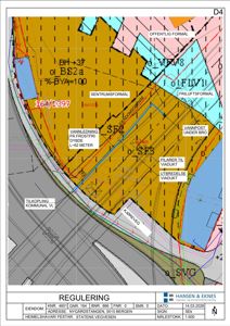 Situasjonsplan (reguleringsplan) som viser eiendomsformål, vannledninger, veier og eiendomsnummer.
