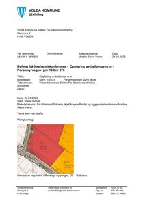 Et kart som viser et regulert område (O6 Ballplass) med arealoppdeling og nabolag (B11 Skoletomt).