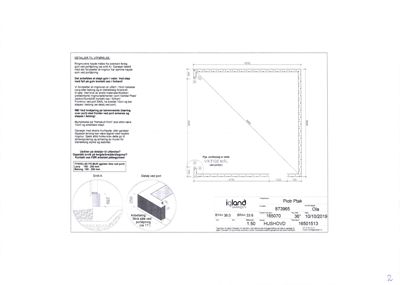 Tegning som viser detaljer for utvendig port, inkludert mål, materialvalg og konstruksjonsdetaljer.