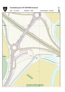 Oversiktskart over området gbnr 319/1 i Homstvedt, som viser topografi, veier, vannløp og koordinatsystem.