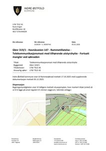 Kartutsnitt som viser tomtens beliggenhet i forhold til veier og nabolag, med markering av tiltakssted.