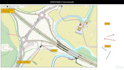 Kommunikasjonskart (Kart fra Kartverket) som viser lokasjonen Homstvedt, inkludert veier, rundkjøringer, elv og topografi.