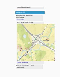 Kart over et område med veier, elver og steder (Rova, Korterudneset, Hønefossveien). Kartet viser trafikkulykkesdata (NVDB) og er en del av en rapport om 'Stedlige forhold'.
