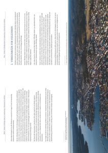 Fotografi av en bydel sett fra et høydepunkt, med tekster om 'Virkområde for Vellederen' og 'NOMA'.