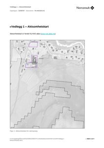 Et aktsomhetskart (situasjonskart) som viser bygningers plassering i forhold til et steinsprang.