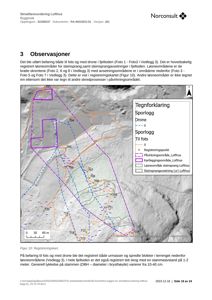 Registreringskart som viser sporlogg fra befaring med drone og til fots, samt kartleggingsområde for skredfarevurdering.