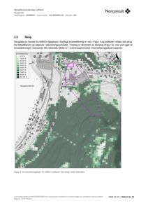 Kart som viser skogdekning (kronedekning) på et område, med en lilla polygon som markerer et spesifikt område (fotballbanen).